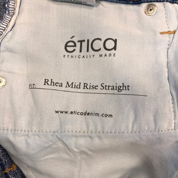 Etica Rhea Mid Rise Straight Leg Jeans Size 25 Dark Wash Cotton Blend Denim - Picture 11 of 13
